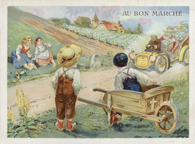 Enfants français regardant une voiture rapide - French School