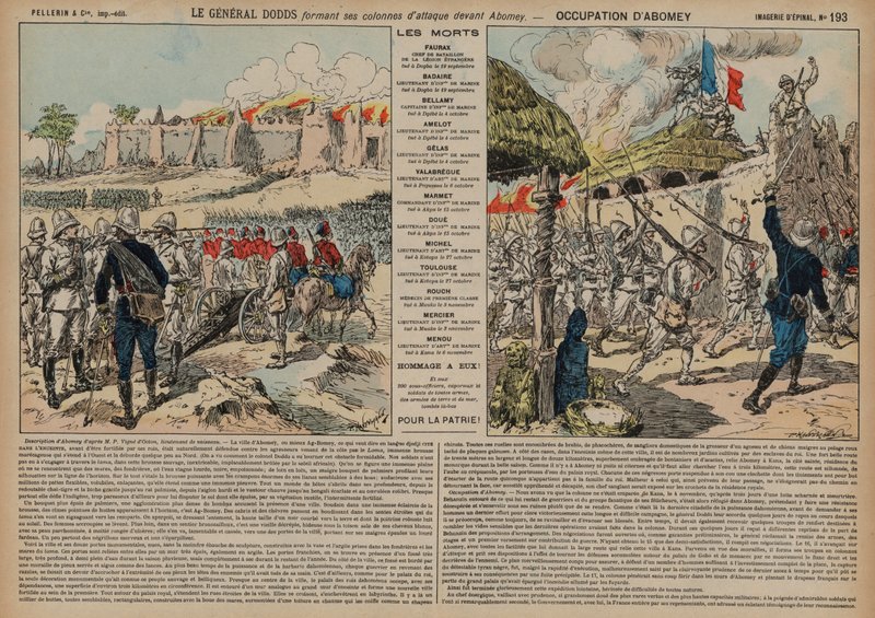 Troupes françaises commandées par le général Alfred-Amédée Dodds attaquant Abomey, Dahomey, Deuxième guerre franco-dahoméenne - French School