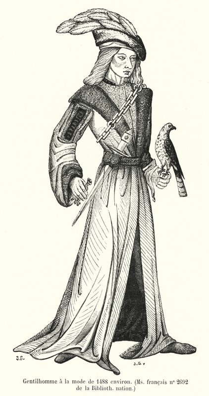 Gentilhomme à la mode de 1488 environ (gravure) - French School
