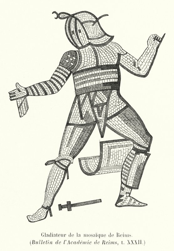 Gladiateur de la mosaïque de Reims (gravure) - French School