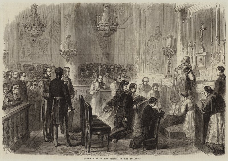 Grand-messe dans la chapelle des Tuileries (gravure) - French School
