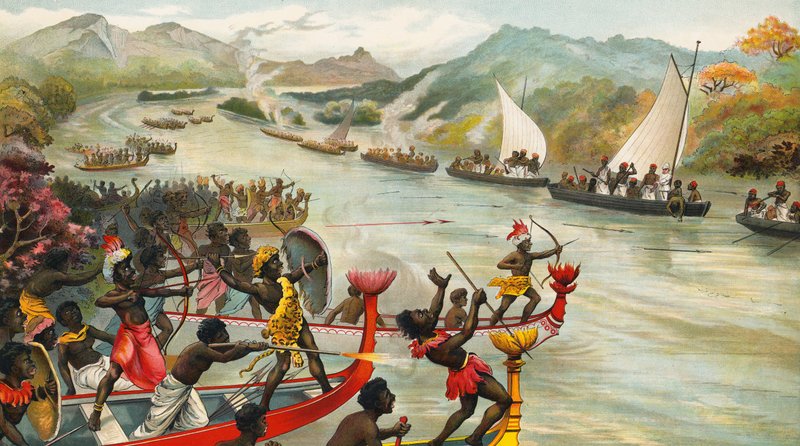 Grand combat sur une rivière en Afrique - French School