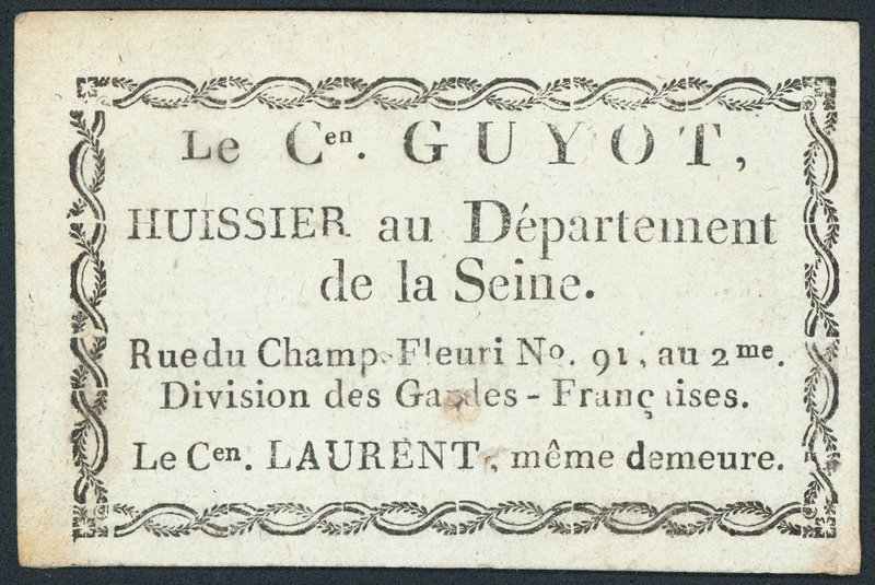 Guyot, huissier, carte de visite - French School