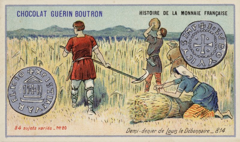 Demi-denier de Louis le Pieux, 814 (chromolithographie) - French School