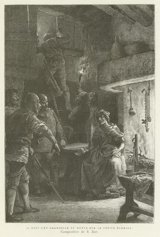 Il prit une bougie et monta la petite échelle - French School