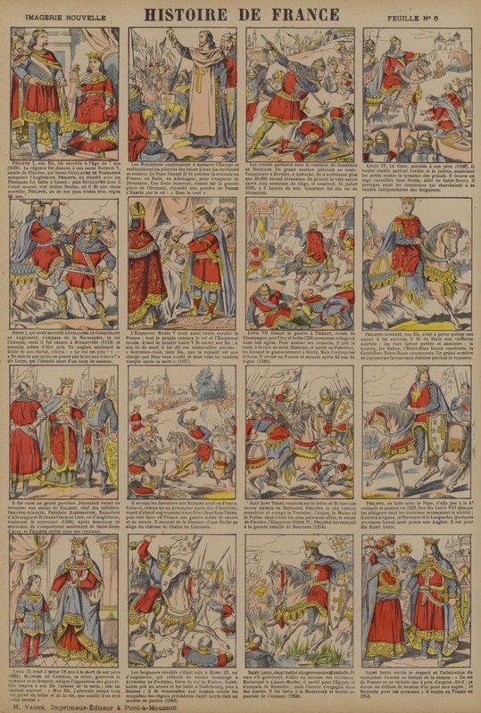 Histoire de France du règne de Philippe Ier au règne de Louis IX (litho couleur) - French School