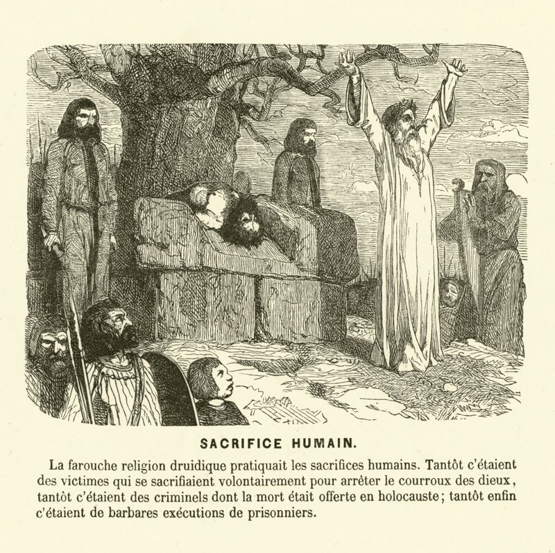Sacrifice humain des druides (gravure) - French School