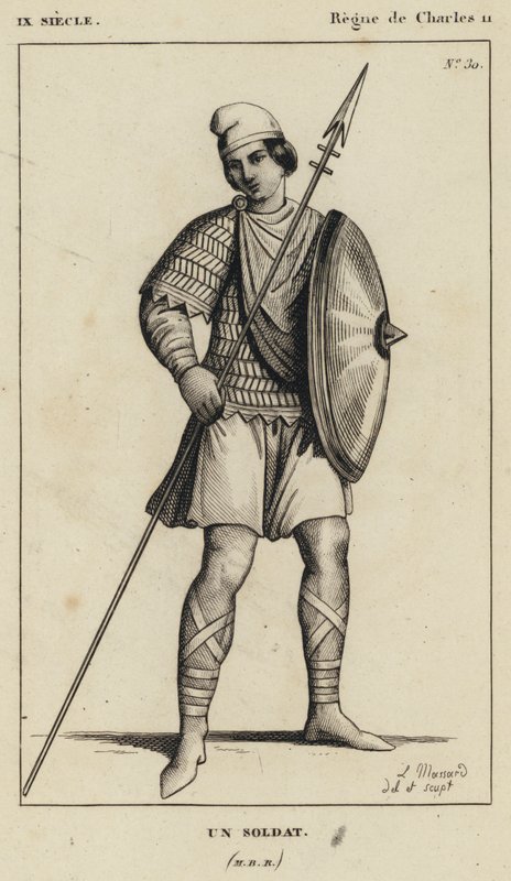 IX Siècle, Règne de Charles II, Un Soldat (gravure) - French School