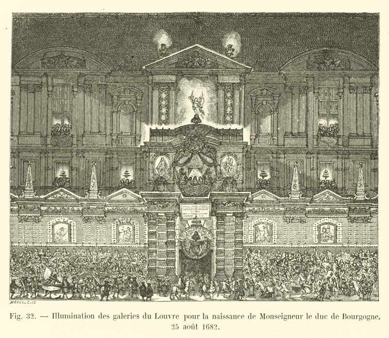 Illumination des galeries du Louvre pour la naissance de Monseigneur le duc de Bourgogne, 25 août 1682 - French School