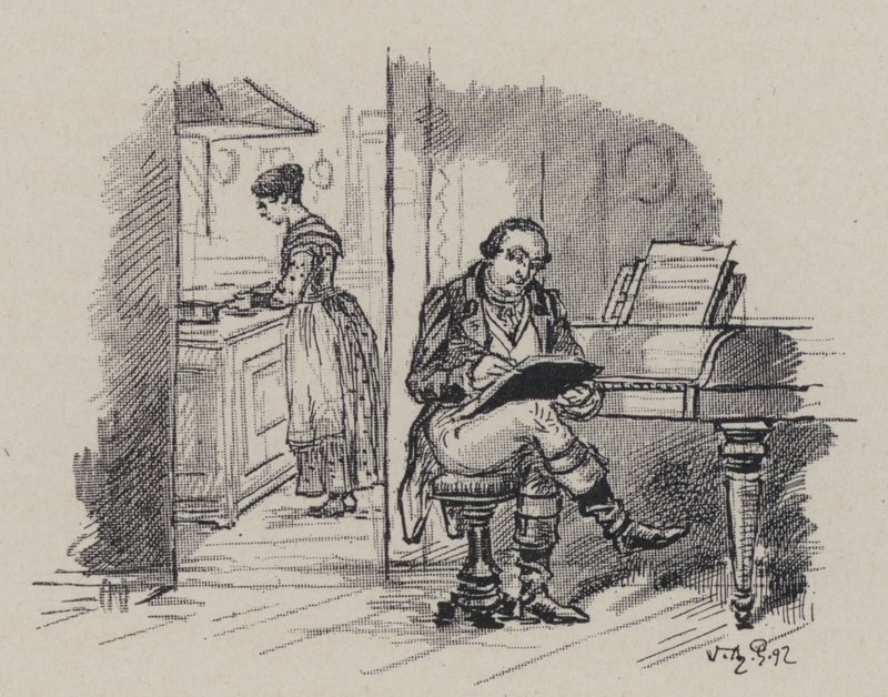 Le compositeur italien Gioachino Rossini composant chez lui - French School