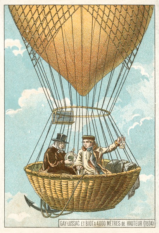 Joseph Louis Gay-Lussac et Jean-Baptiste Biot dans un ballon à une altitude de 4000 mètres - French School