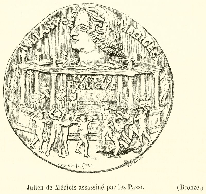 Julien de Médicis assassiné par les Pazzi, Bronze - French School