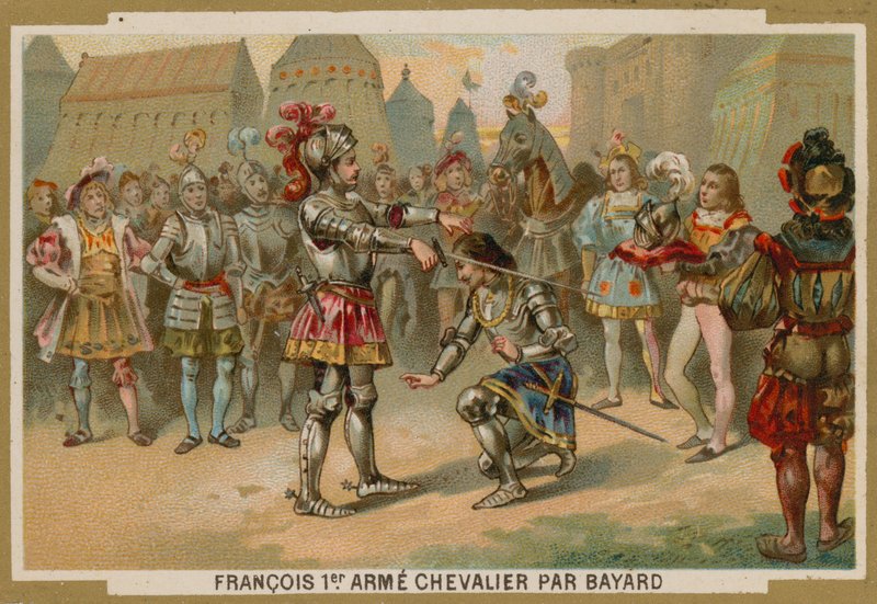 Le roi Charles Ier de France adoubé par le chevalier de Bayard après la bataille de Marignan, 1515 - French School