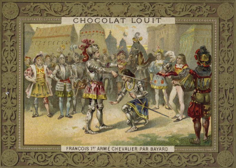 Le roi Charles Ier de France adoubé par le chevalier de Bayard après la bataille de Marignan, 1515 - French School