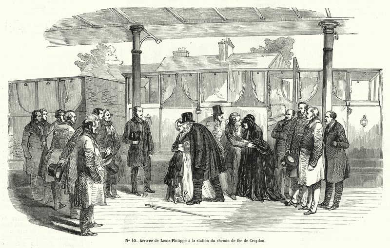 Le roi Louis-Philippe de France arrivant à la gare de Croydon après avoir été contraint à l