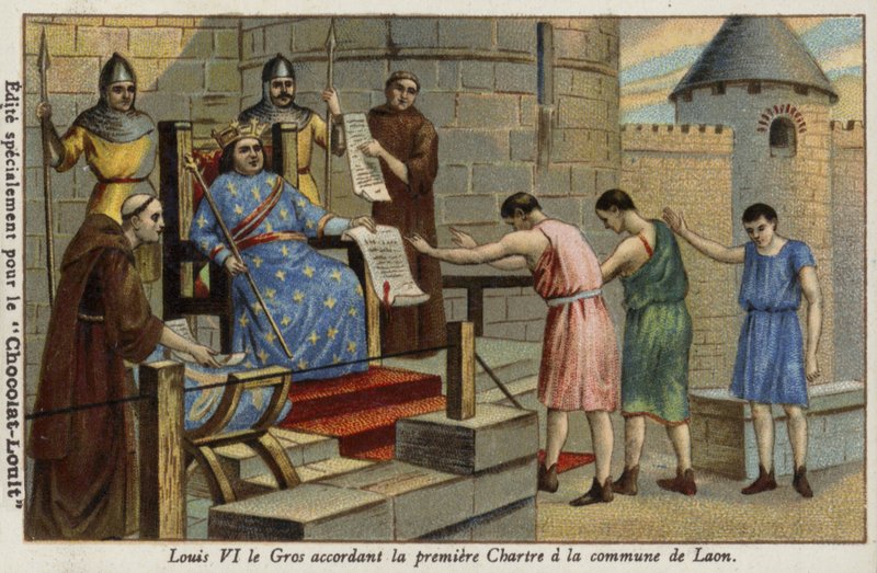 Le roi Louis VI de France accordant la première charte à la ville de Laon, 1128 - French School
