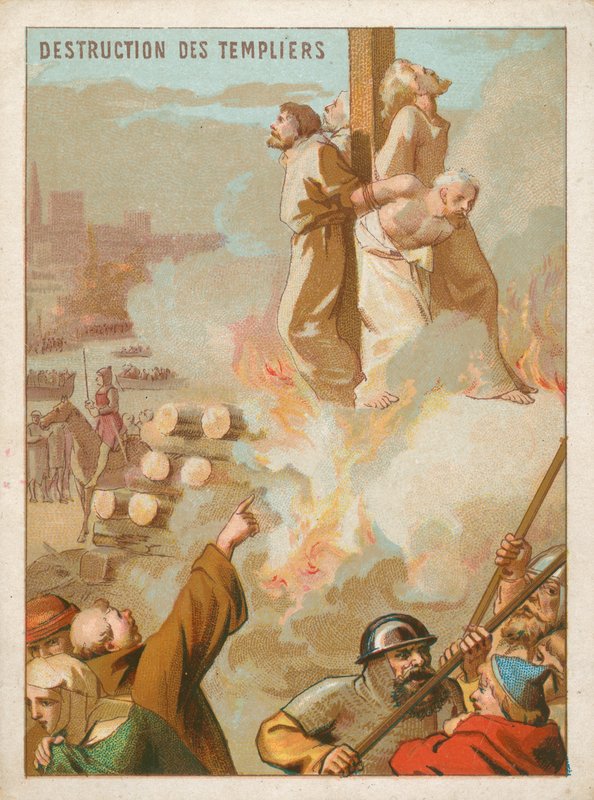 Chevaliers Templiers brûlés sur le bûcher en France - French School