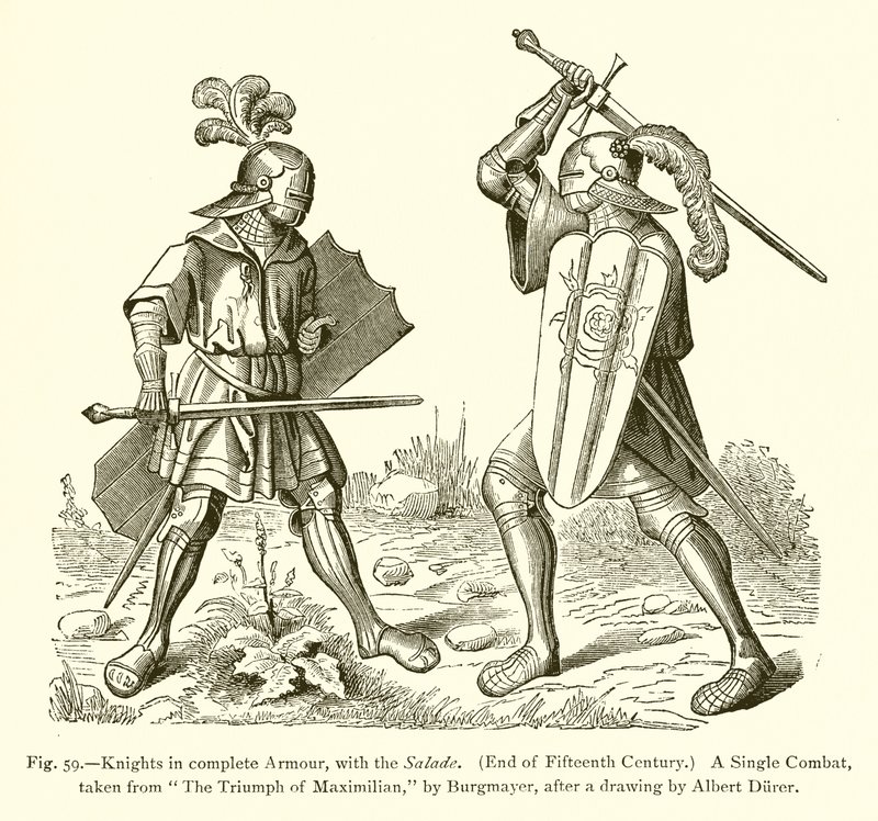 Chevaliers en armure complète, avec le salade - French School