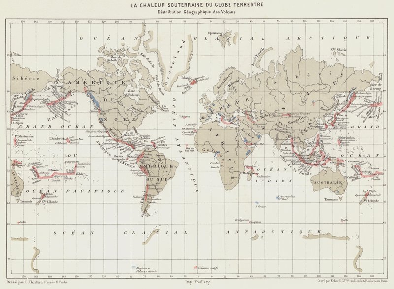 La Chaleur Souterraine du Globe Terrestre, Distribution Géographique des Volcans - French School