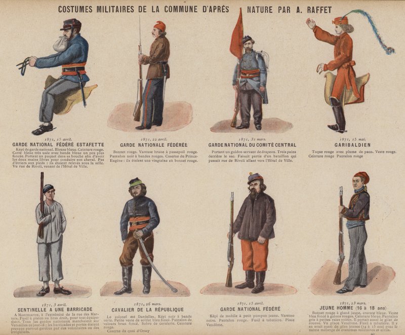 La Commune de Paris, Costumes Militaires De La Commune par A Raffet (lithographie en couleur) - French School