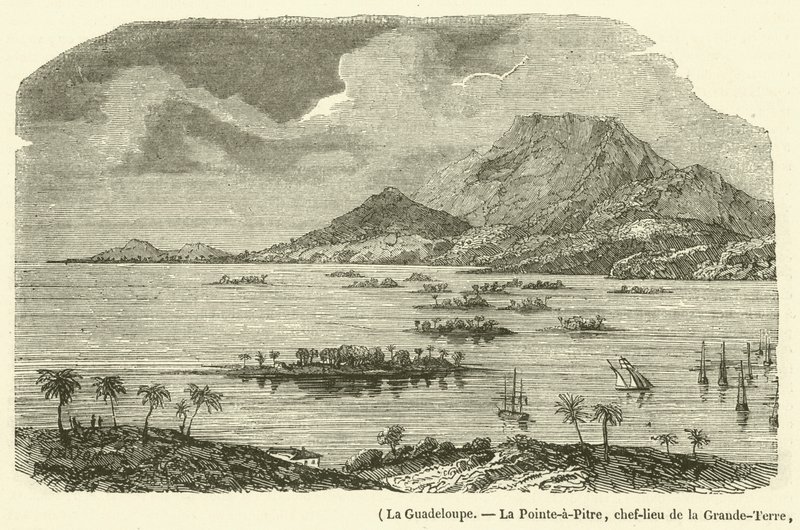 La Guadeloupe, La Pointe-à-Pitre, chef-lieu de la Grande-Terre, en partie détruite par le tremblement de terre du 8 février 1843 - French School