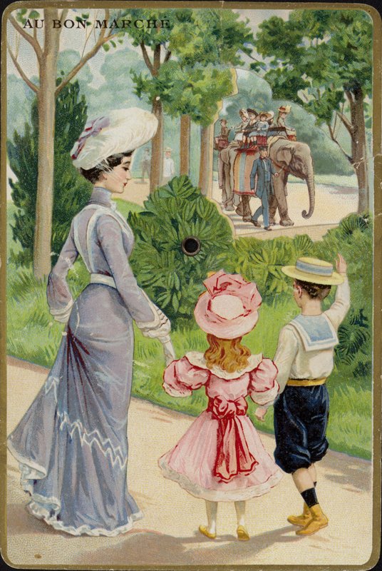 Dame et enfants saluant un tour d