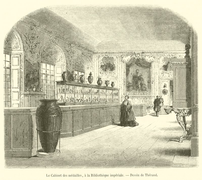 Le Cabinet des médailles, à la Bibliothèque impériale - French School