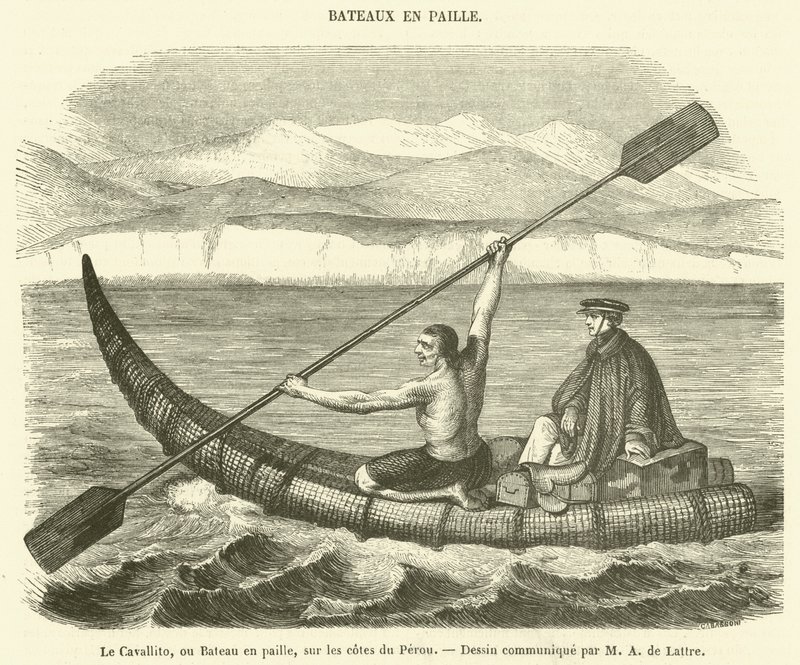 Le Cavallito, ou Bateau en paille, sur les cotes du Perou - French School
