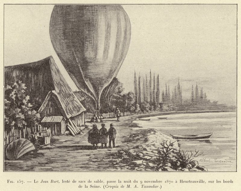 Le Jean Bart, lesté de sacs de sable, passe la nuit du 9 novembre 1870 à Heurteauville, sur les bords de la Seine - French School