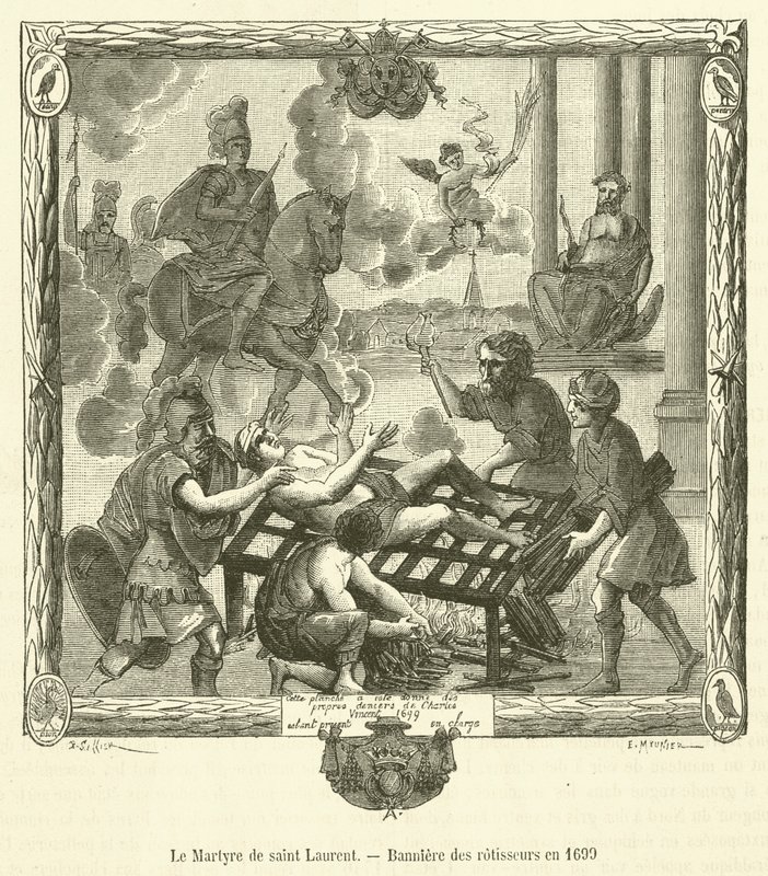 Le Martyre de saint Laurent, Bannière des rôtisseurs en 1699 - French School