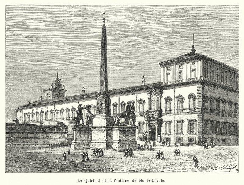 Le Quirinal et la fontaine de Monte-Cavale (gravure) - French School