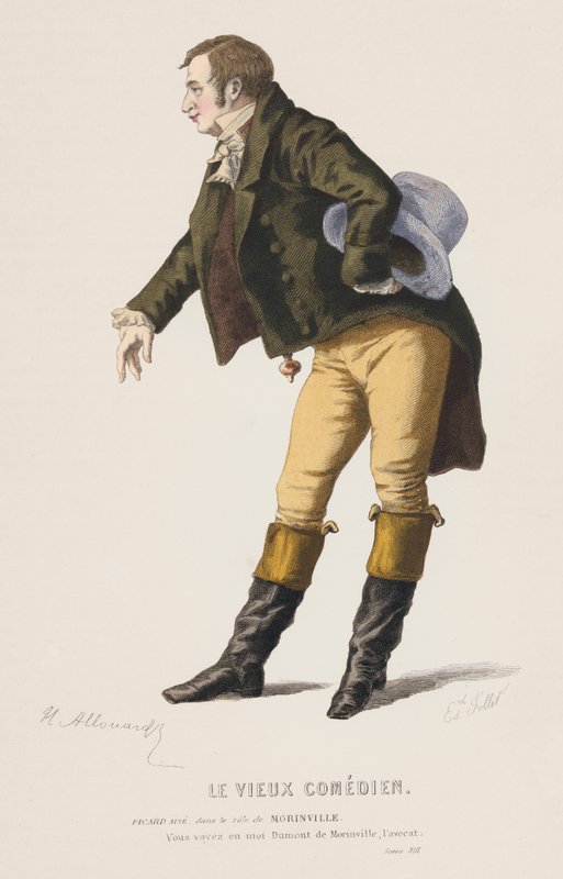 Le Vieux Comédien, Scène XIII (gravure en couleur) - French School