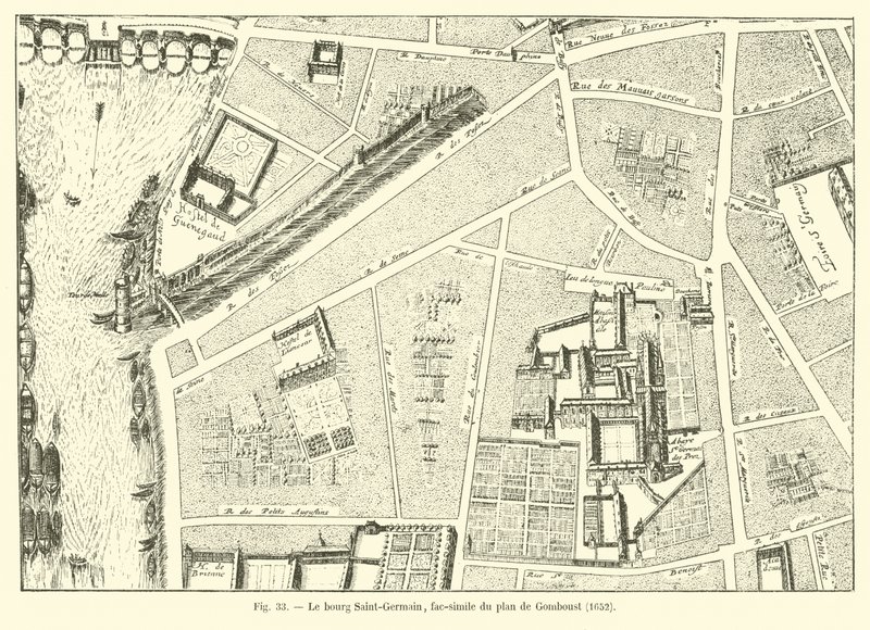 Le bourg Saint-Germain, fac-similé du plan de Gomboust, 1652 - French School