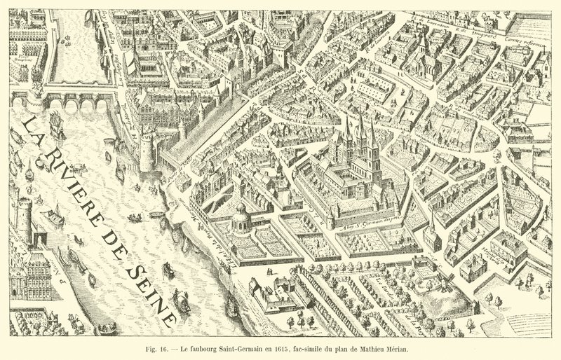 Le faubourg Saint-Germain en 1615, fac-similé du plan de Mathieu Merian - French School