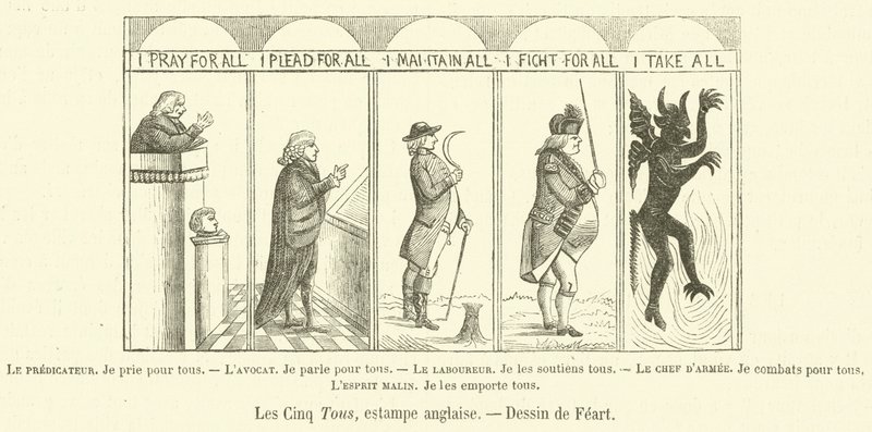 Les Cinq Tours, estampe anglaise - French School