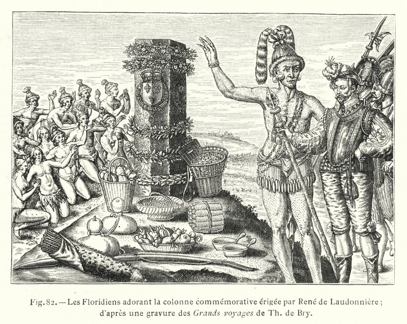 Les Floridiens adorant la colonne commémorative érigée par René de Laudonnière (d