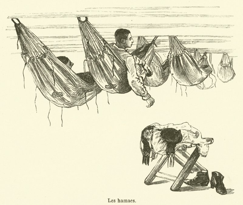 Les hamacs (engraving) - French School