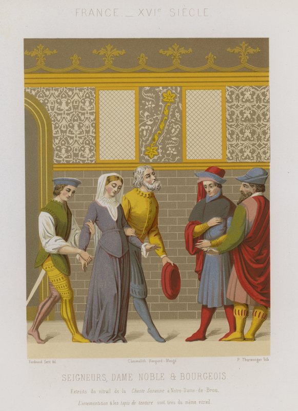 Seigneurs, noble femme et bourgeois - French School