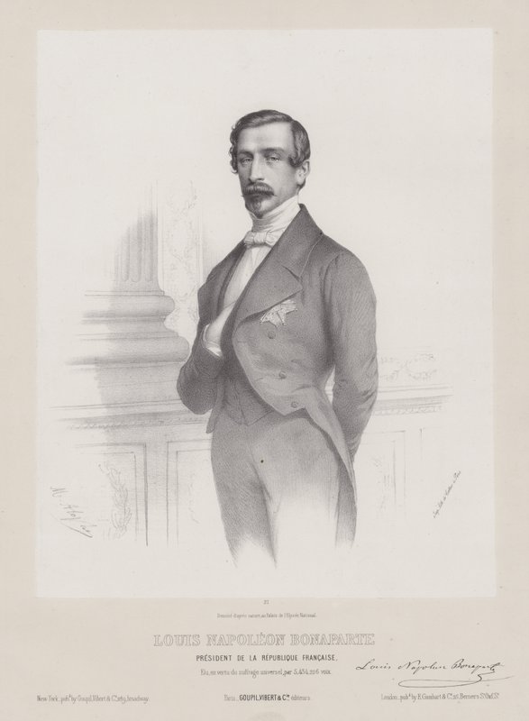 Louis Napoléon Bonaparte, président de la République française, vers 1848 (lithographie) - French School