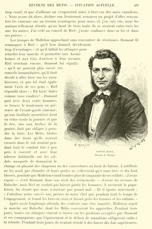 Louis Riel, homme politique canadien et chef des Métis des prairies canadiennes - French School
