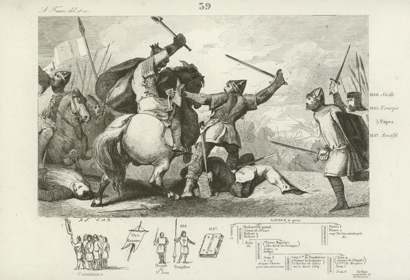 Louis VI de France combattant les Anglais à la bataille de Brenneville, 1119 - French School