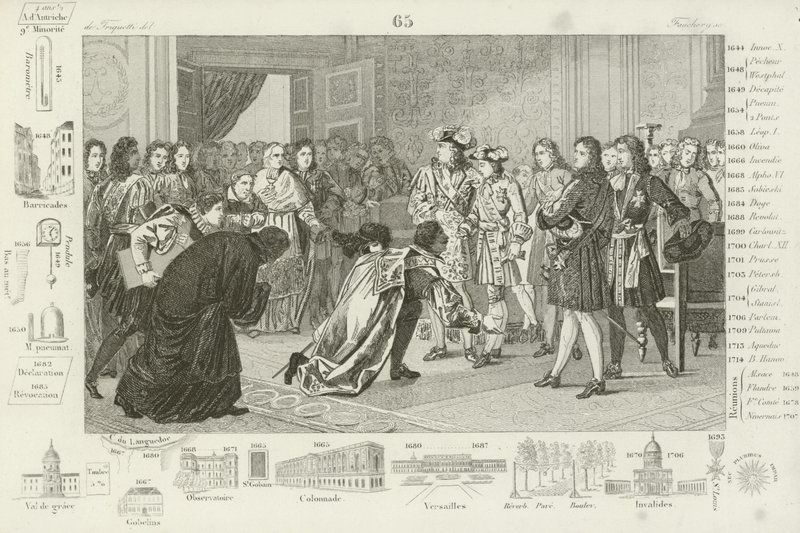 Louis XIV présentant son petit-fils, Philippe V, aux envoyés espagnols, comme leur nouveau roi, 1700 - French School