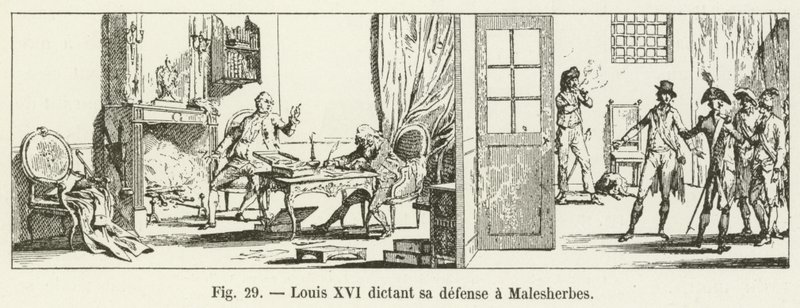Louis XVI dictant sa défense à Malesherbes - French School