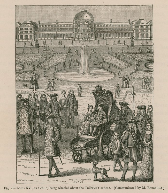 Louis XV, enfant, promené dans les jardins des Tuileries - French School