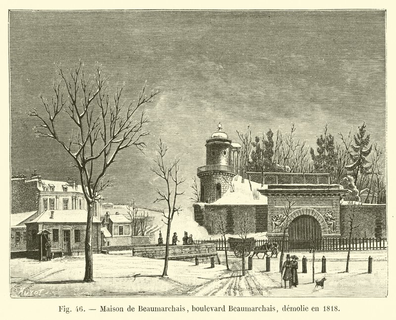 Maison de Beaumarchais, boulevard Beaumarchais, démolie en 1818 - French School