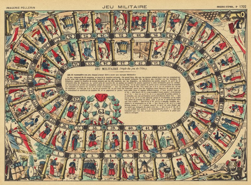 Jeu de société militaire (lithographie couleur) - French School