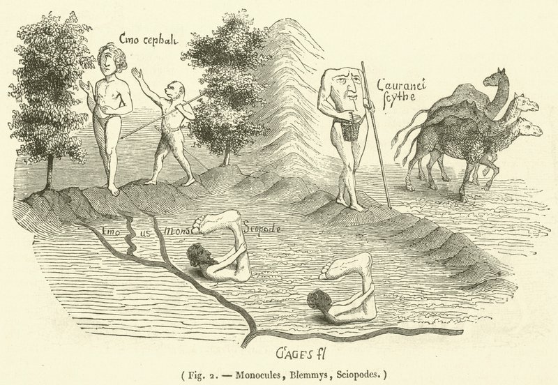 Monocules, Blemmys, Sciopodes (gravure) - French School