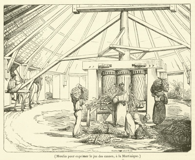 Moulin pour exprimer le jus des cannes, à la Martinique - French School