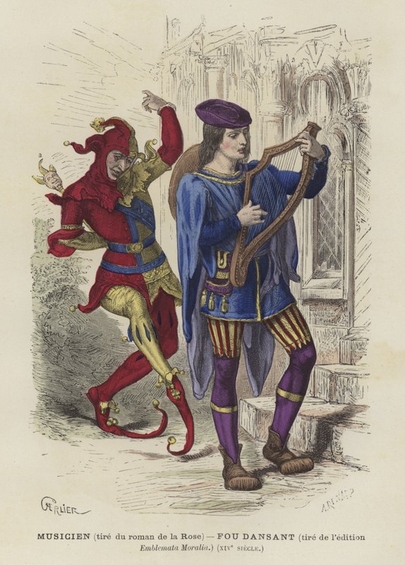 Musicien et fou dansant, 14ème siècle - French School