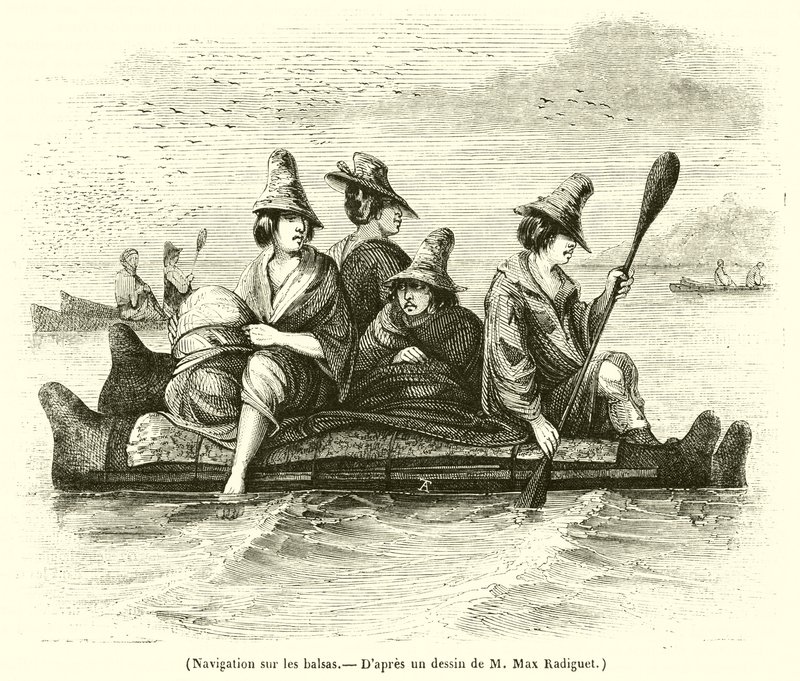 Navigation sur les balsas (engraving) - French School